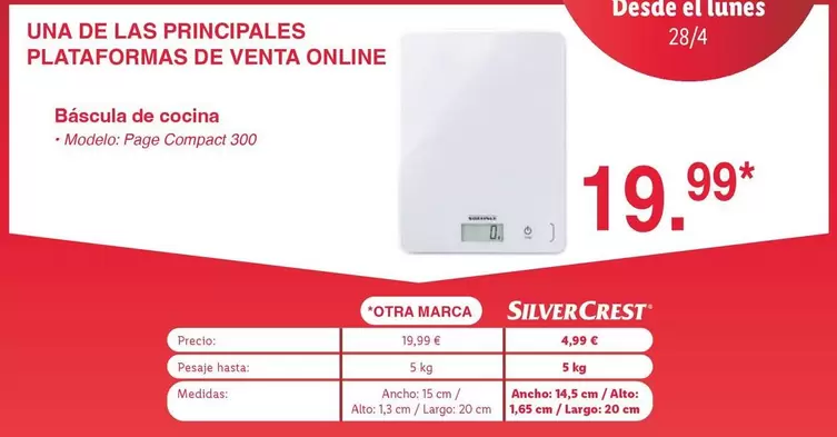 Oferta de SilverCrest - Bascula De Cocina por 19,99€ en Lidl
