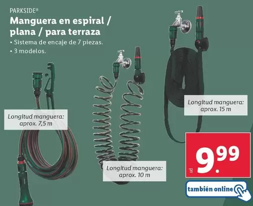 Oferta de Parkside - Manguera En Espiral / Plana / Para Terraza por 9,99€ en Lidl