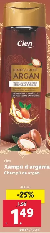 Oferta de Cien - Champú De Argan por 1,49€ en Lidl