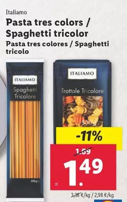 Oferta de Italiamo - Pasta Tres Colores/ Spaghetti Tricolor por 1,49€ en Lidl