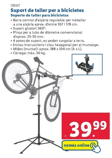 Oferta de Crivit - Suporte De Taller Para Bicicletas por 39,99€ en Lidl
