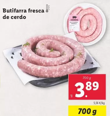 Oferta de Butifarra Fresca De Cerdo por 3,89€ en Lidl