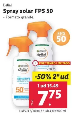 Oferta de Garnier - Delial/ Spray Solar FPS 50 por 15,49€ en Lidl