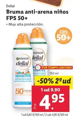 Oferta de Garnier - Delial/ Bruma Anti Arena Ninos Fps 50+ por 9,9€ en Lidl