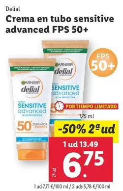 Oferta de Garnier - Delial/ Crema En Tubo Sensitive Advanced Fps 50+ por 13,49€ en Lidl