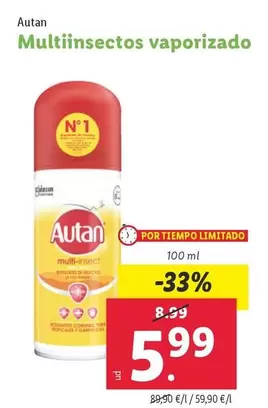 Oferta de Autan - Multiinsectos Vaporizado por 5,99€ en Lidl