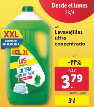 Oferta de W5 - Lavavajillas Ultra Concentrado por 3,79€ en Lidl