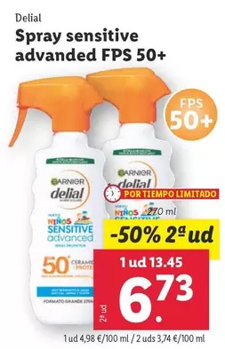 Oferta de Garnier - Delial/ Spray Sensitive Advanced Fps 50+ por 13,45€ en Lidl