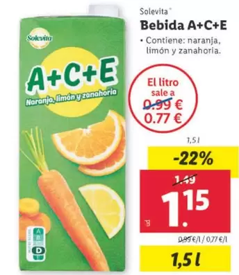 Oferta de Solevita - Bebida A+C+E por 1,15€ en Lidl