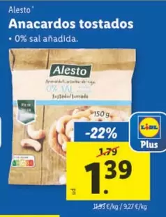 Oferta de Alesto - Anacardos Tostados por 1,39€ en Lidl