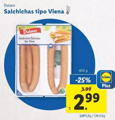 Oferta de Dulano - Salchichas Tipo Viena por 2,99€ en Lidl