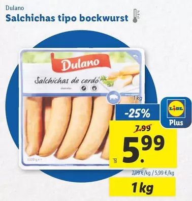 Oferta de Dulano - Salchichas Tipo Bockwurst por 5,99€ en Lidl
