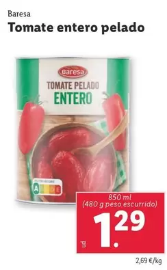 Oferta de Baresa - Tomate Entero Pelado por 1,29€ en Lidl