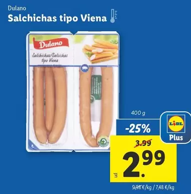 Oferta de Dulano - Salchichas Tipo Viena por 2,99€ en Lidl