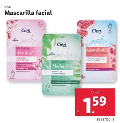 Oferta de Cien - Mascarilla Facial por 1,59€ en Lidl