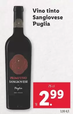 Oferta de Vino Tinto Sangiovese Puglia por 2,99€ en Lidl