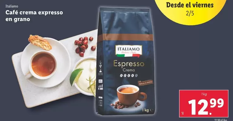 Oferta de Italiamo - Cafe Crema Expresso En Grano por 12,99€ en Lidl