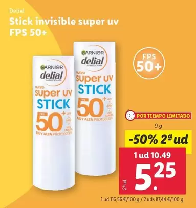 Oferta de Delial - Stick Invisible Super Uv Fps 50+ por 10,49€ en Lidl