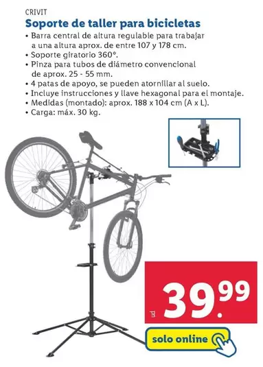 Oferta de Crivit - Soporte De Taller Para Bicicletas por 39,99€ en Lidl