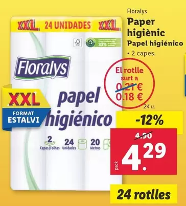 Oferta de Floralys - Paper Higienic por 4,29€ en Lidl