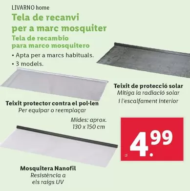 Oferta de Livarno Home - Tela De Recanvi Per A Marc Mosquiter por 4,99€ en Lidl