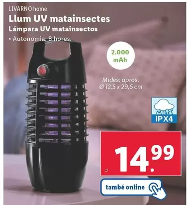 Oferta de Livarno Home - Lampara Uv Matainsectos por 14,99€ en Lidl