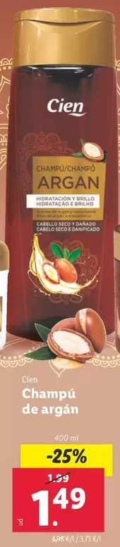 Oferta de Cien - Champú De Argan por 1,49€ en Lidl