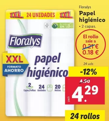Oferta de Floralys - Papel Higiénico por 4,29€ en Lidl