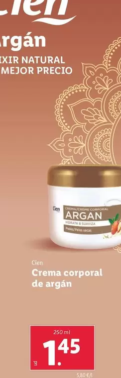 Oferta de Cien - Crema Corporal De Argan por 1,45€ en Lidl