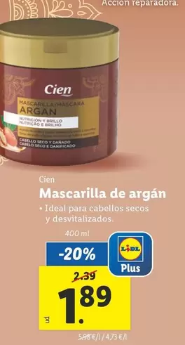 Oferta de Cien - Mascarilla De Argán por 1,89€ en Lidl