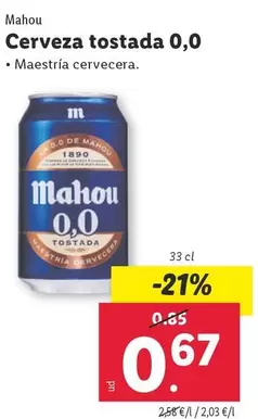 Oferta de Mahou - Cerveza Tostada 0.0 por 0,67€ en Lidl