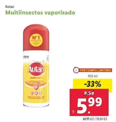 Oferta de Autan - Multiinsectos Vaporizado  por 5,99€ en Lidl