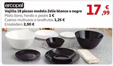 Oferta de Arcopal - Vajilla 18 Piezas Modelo Zelie Blanco O Negro por 17,99€ en Alcampo