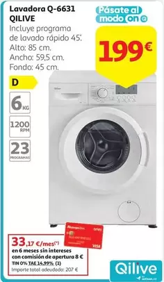 Oferta de Qilive - Lavadora Q-6631 por 199€ en Alcampo