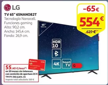 Oferta de LG - Tv 65" 65NANO82T por 554€ en Alcampo