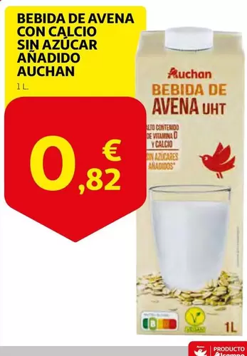 Oferta de Auchan - Bebida De Avena Con Calcio Sin Azucar Anadido por 0,82€ en Alcampo