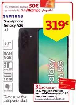 Oferta de Alcampo - Samsung Galaxy A26 por 319€ en Alcampo