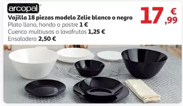 Oferta de Arcopal - Vajilla 18 Piezas Modelo Zelie Blanco O Negro por 17,99€ en Alcampo