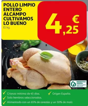 Oferta de Alcampo - Pollo Limpio Entero Alcampo Cultivamos Lo Bueno por 4,25€ en Alcampo