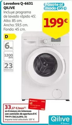 Oferta de Qilive - Lavadora Q-6631 por 199€ en Alcampo