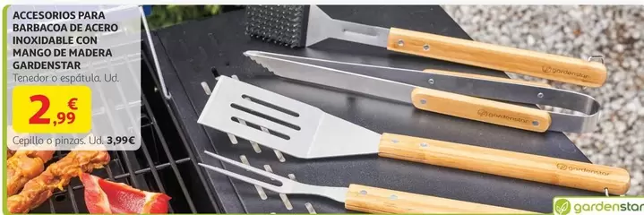Oferta de Gardenstar - Accesorios Para Barbacoa De Acero Inoxidable Con Mango De Madera por 2,99€ en Alcampo