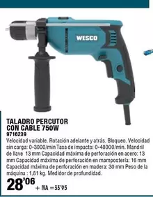 Oferta de Wesco - Taladro Percutor Con Cable 750W 9716239 por 28,06€ en Cofac