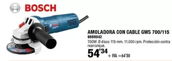 Oferta de Bosch - Amoladora Con Cable Gws 700/115 9688042 por 54,34€ en Cofac