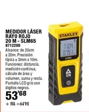 Oferta de Stanley - Medidor Láser Rayo Rojo 20 M - SLM65 por 53,68€ en Cofac