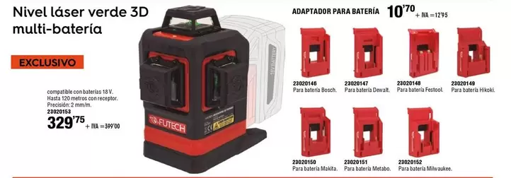 Oferta de Nivel Láser Verde 3D Multi-Bateria por 329,75€ en Cofac