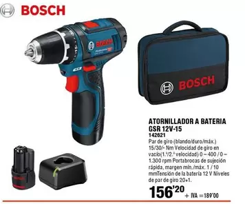 Oferta de Bosch - Atornillador A Bateria GSR 12V-15 por 156,2€ en ferrOkey