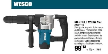 Oferta de Wesco - Martillo 1200w 15j por 99,13€ en ferrOkey