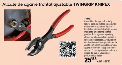 Oferta de Knipex - Alicate De Agarre Frontal Ajustable Knipex por 25,58€ en ferrOkey