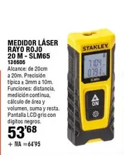 Oferta de Stanley - Medidor Láser Rayo Rojo 20 M - SLM65 por 53,68€ en ferrOkey