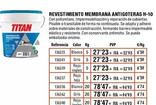 Oferta de Titan - Revestimiento Membrana Antigoteras H-10 por 27,23€ en ferrOkey
